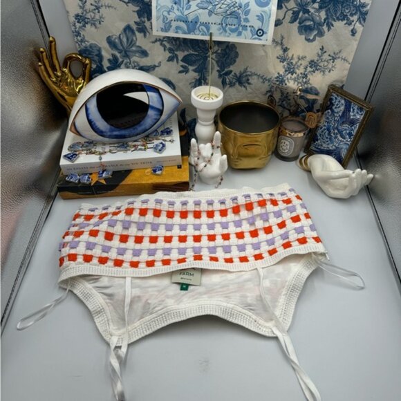 🆕 FARM Rio 🧿 NWOT Patchwork Checkerboard Crochet Crop Top - Sz M - Picture 13 of 13